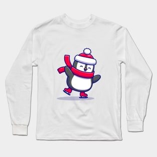 Cute Penguin Ice Skating Winter Long Sleeve T-Shirt